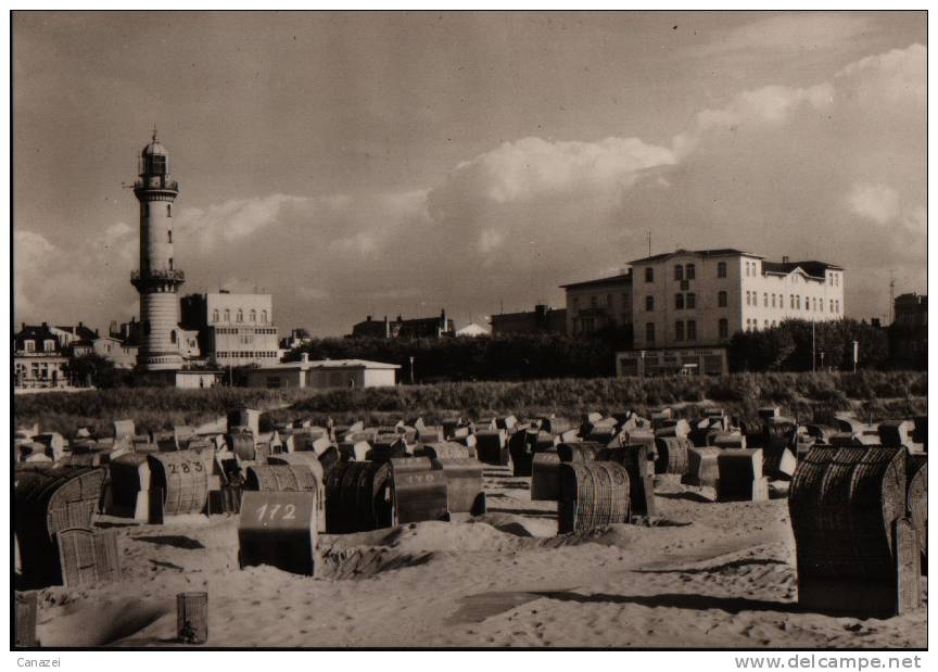 AK Warnemünde, Strand Und Leuchtturm, Um 1968 - Rostock