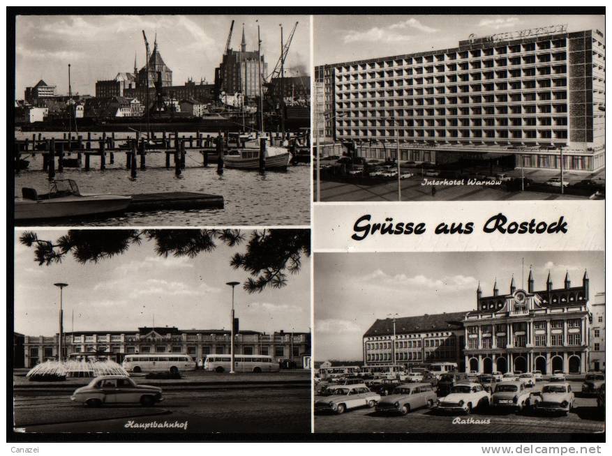 AK Rostock, Interhotel Warnow, Hauptbahnhof, Rathaus, 1975 - Rostock