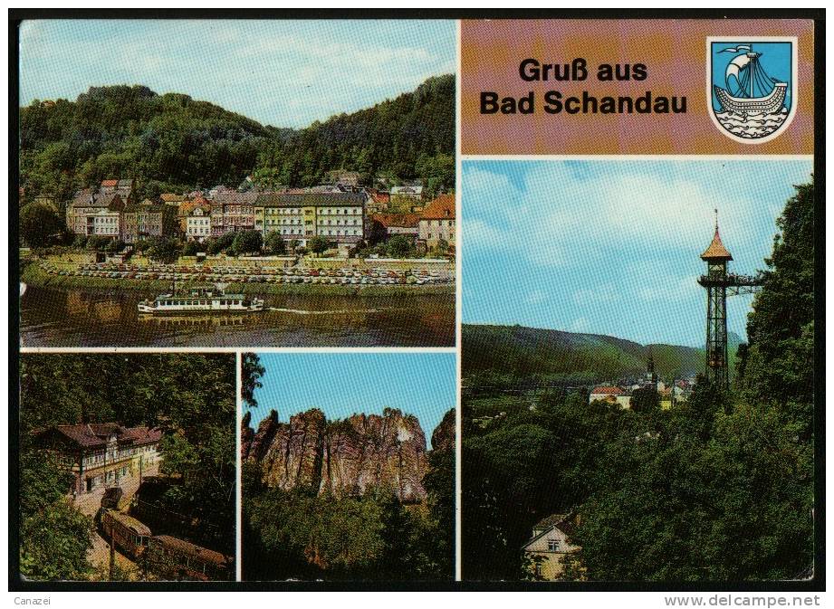 AK Bad Schandau: Gaststätte "Lichtenhainer Wasserfall", Personenaufzug, Gel 1988 - Bad Schandau