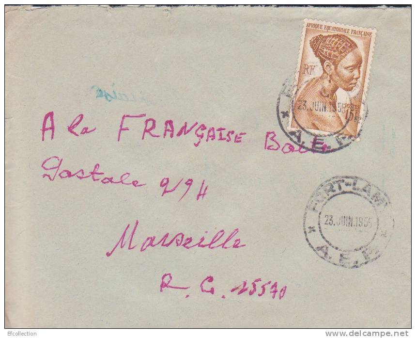 FORT LAMY TCHAD AFRIQUE ANCIENNE COLONIE FRANCAISE LETTRE PAR AVION POUR LA FRANCE MARSEILLE TIMBRE CAD MARCOPHILIE - Cartas & Documentos