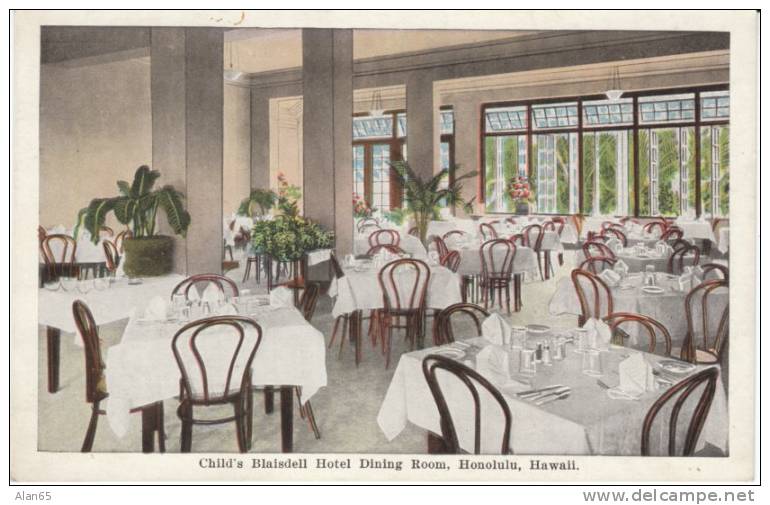 Honolulu HI Hawaii, Child's Blaisdell Hotel Dining Room Interior View On C1910s/20s Vintage Postcard - Honolulu