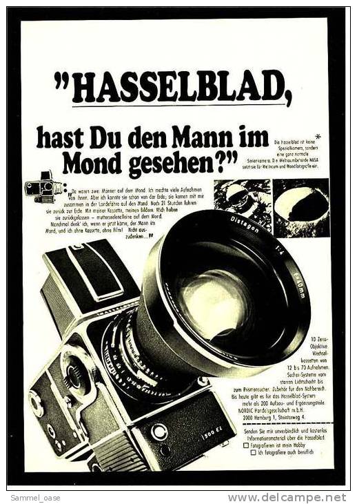 Reklame Werbeanzeige 1970 ,  Hasselblad Filmkamera 500 EL - Videocamere