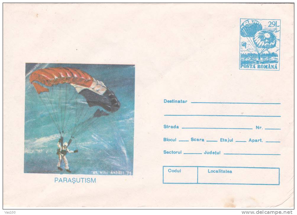 SKY DIVING, 1993, COVER STATIONERY, ENTIER POSTALE, UNUSED, ROMANIA - Paracadutismo