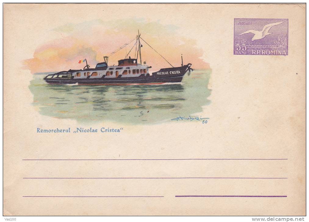 "NICOLAE CRISTEA" SHIP, 1961, COVER STATIONERY, ENTIER POSTALE, UNUSED, ROMANIA - Marine Web-footed Birds