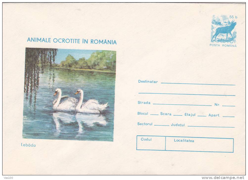 BIRDS, CYGNES, 1977, COVER STATIONERY, ENTIER POSTAUX, UNUSED, ROMANIA - Schwäne