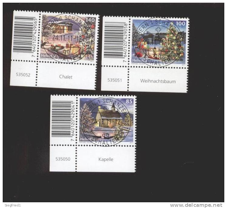 Schweiz  Gestempelt Used  2224-2226 Weihnachten 2011 Neuheiten  Eckrand Ungefaltet Mit Strichkodierung - Unused Stamps