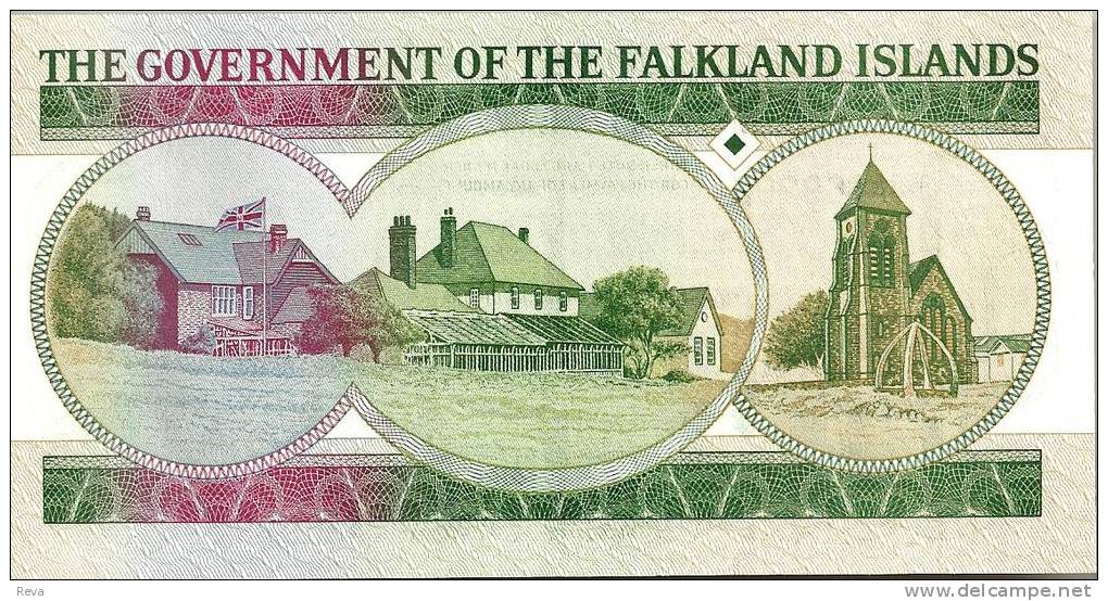 FALKLAND ISLANDS 10 POUNDS GREEN QEII HEAD FRONT BUILDINGS BACK DATED 01-09-1986 UNC P. 14a  READ DESCRIPTION!!!!! - Falkland