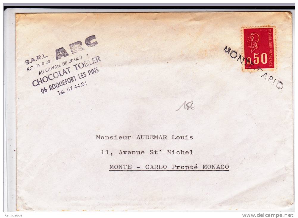 MARIANNE DE BEQUET - MONACO - ENVELOPPE Avec CACHET LINEAIRE De MONTE CARLO En ARRIVEE - RARE - Postmarks