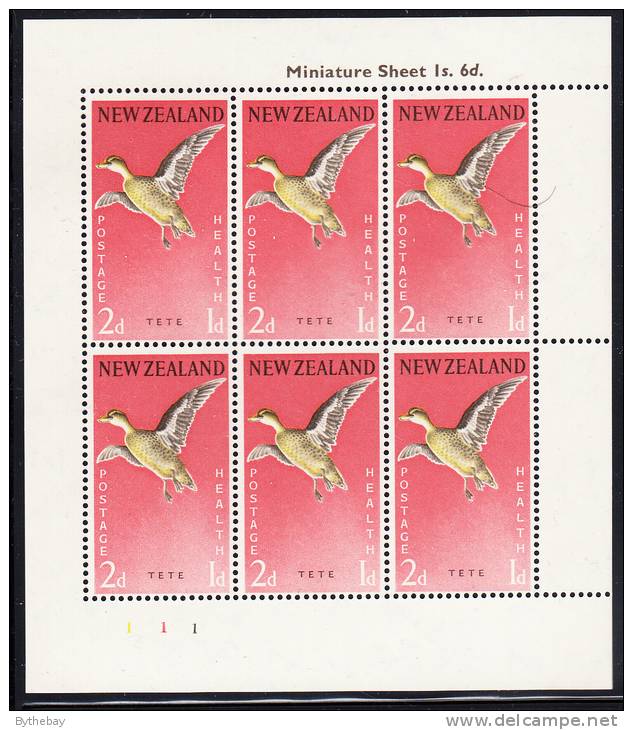 New Zealand 1959 MNH Scott #B57a Minisheet Of 6 Health Stamps: Tete (Gray Teal) - Albatros & Stormvogels