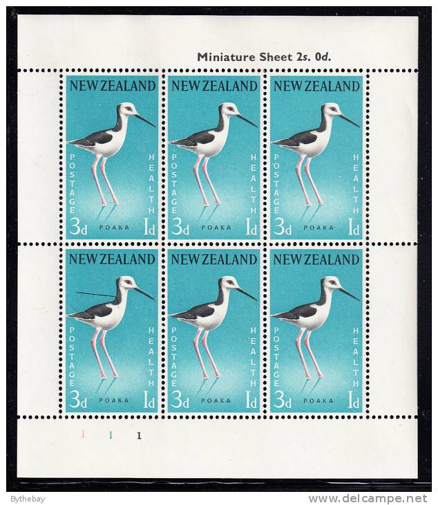 New Zealand Scott #B58a MH Miniature Sheet Of 6 Health Stamps: Poaka (Pied Stilt) - Neufs