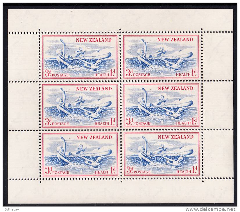 New Zealand 1967 MNH Scott #B53a Minisheet Of 6 Health Stamps: Children In Water  Variety: Watermark Upright - Ungebraucht