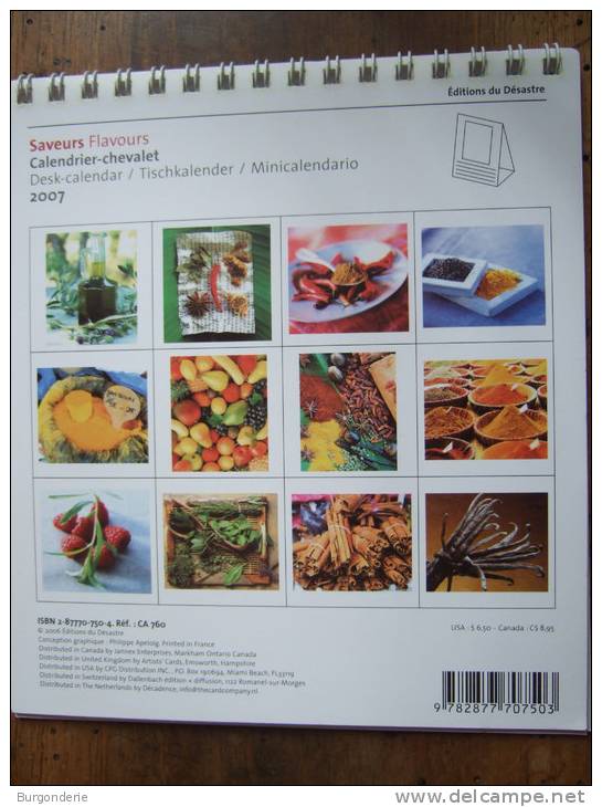 TRES JOLI CALENDRIER CHEVALET / SAVEURS / 2007 / EDITIONS DU DESASTRE - Petit Format : 2001-...