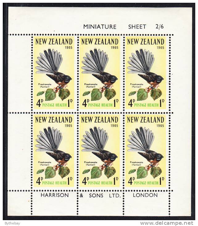 New Zealand Scott #B70a MH Miniature Sheet Of 6 Health Stamps: Piwakawaka (Pintail) - Nuevos