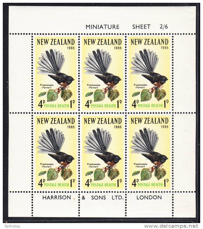 New Zealand 1965 MNH Scott #B70a Minisheet Of 6 Health Stamps: Piwakawaka (Pintail) - Ungebraucht