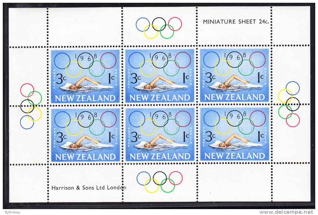 New Zealand Scott #B76a MH Miniature Sheet Of 6: Girl Swimming And Olympic Rings - Nuevos