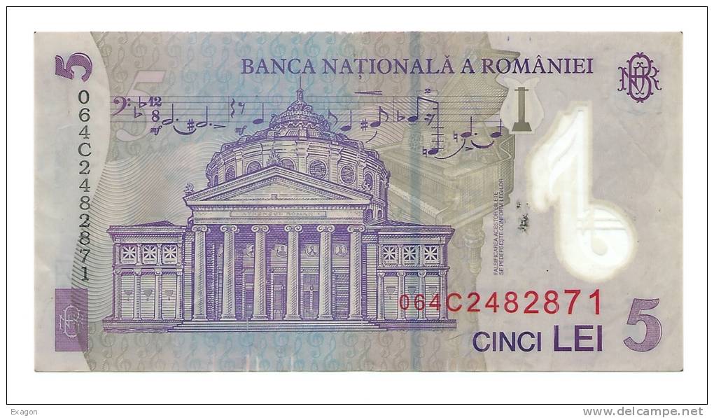 Banconota Da  5   LEI  Cinci  ROMANIA  -  Anno 2005 - Romania