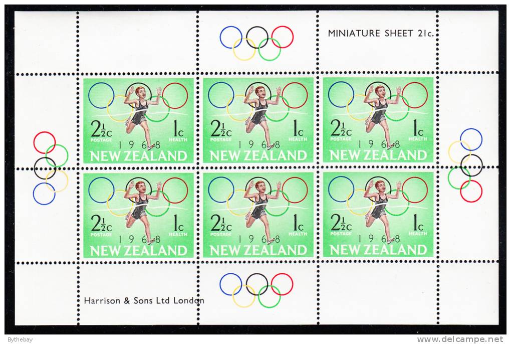 New Zealand Scott #B75a MH Miniature Sheet Of 6: Boy Running And Olympic Rings - Nuevos