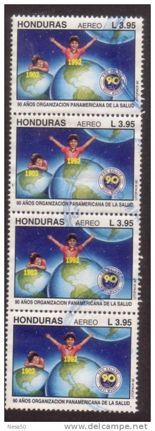 Honduras 1992 Mi 1177  3,95L : 90 Jaar Gezondheid  Strook Van 4 - Honduras