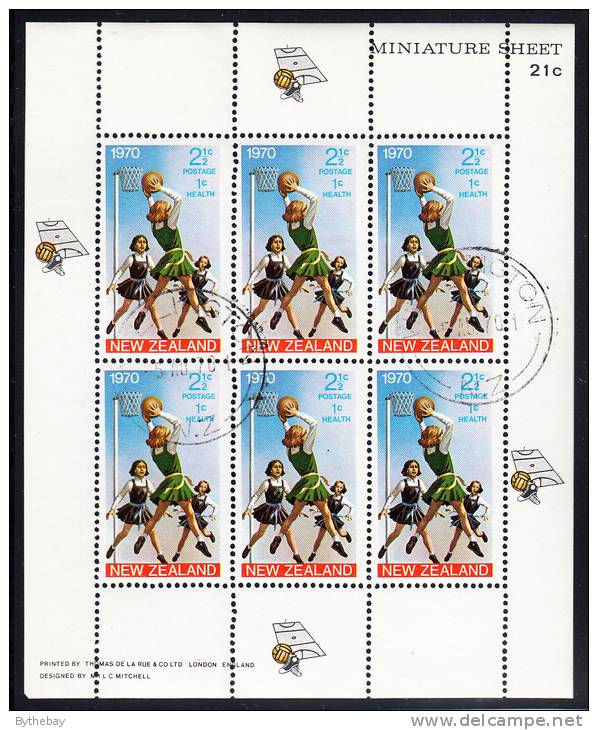 New Zealand Scott #B80a Used Miniature Sheet Of 6: Girls Playing Basketball - Oblitérés