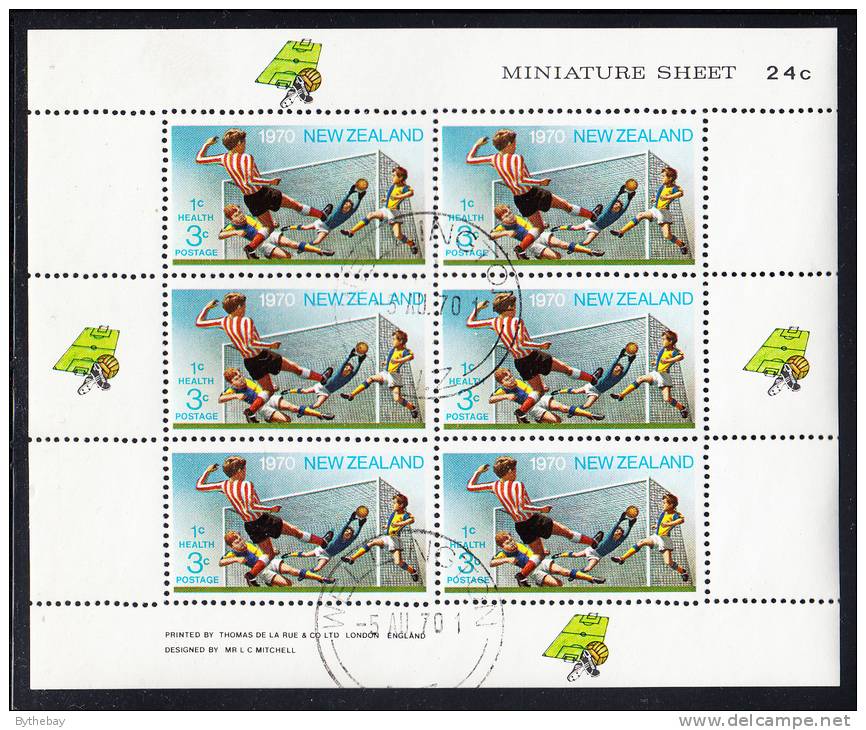 New Zealand Scott #B81a Used Miniature Sheet Of 6: Boys Playing Soccer - Oblitérés