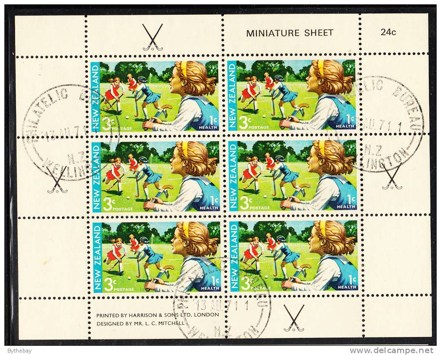 New Zealand Scott #B82a Used Miniature Sheet Of 6: Girls Playing Field Hockey - Oblitérés