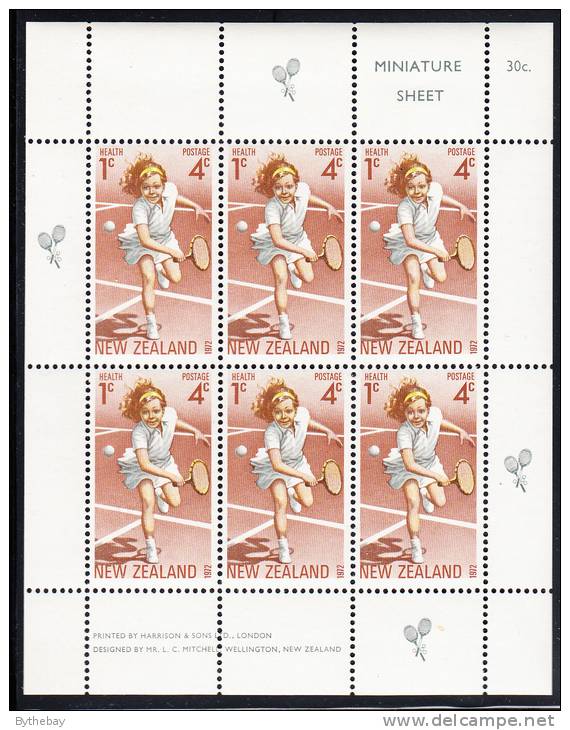 New Zealand Scott #B86a MNH Miniature Sheet Of 6: Girl Playing Tennis - Unused Stamps