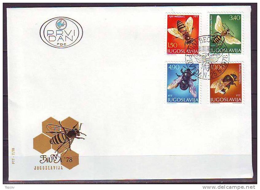 YUGOSLAVIA - JUGOSLAVIJA  - FDC - HONEYBEES - HALICTUS - CARPENTER BEE - BUMBLE BEE  - 1978 - Abeilles