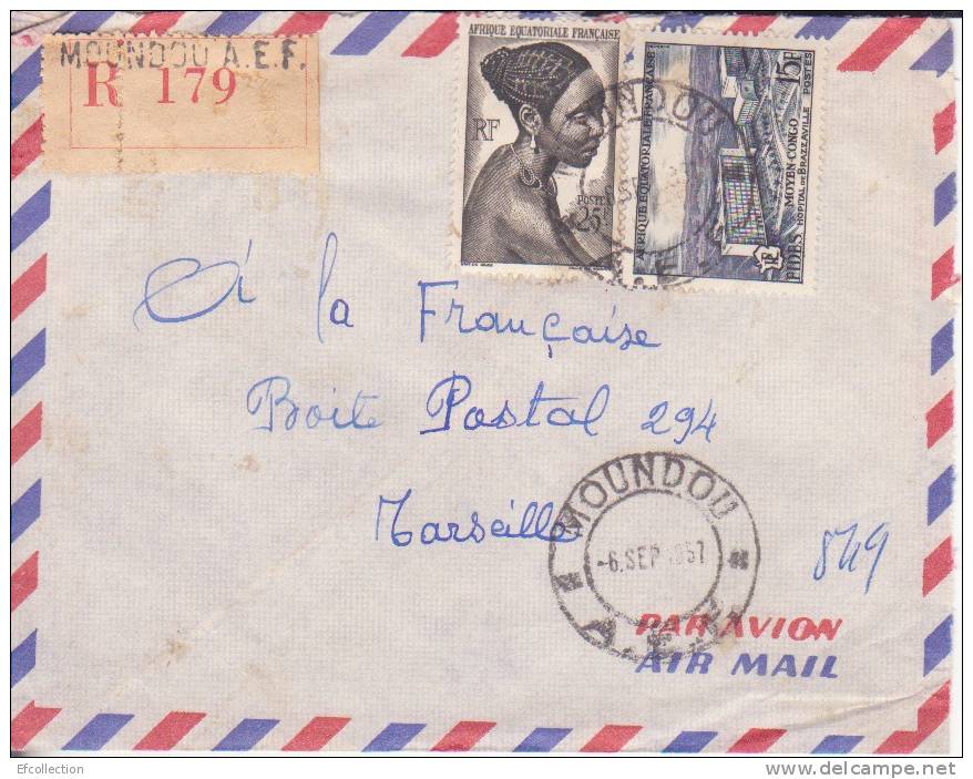 Moundou Tchad Afrique Colonie Française Lettre Recommandée Par Avion Pour Marseille Marcophilie - Covers & Documents