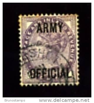 GREAT BRITAIN - 1896 QUEEN VICTORIA  1 D. LILAC OVERPRINTED ARMY OFFICIAL  F/USED - Service
