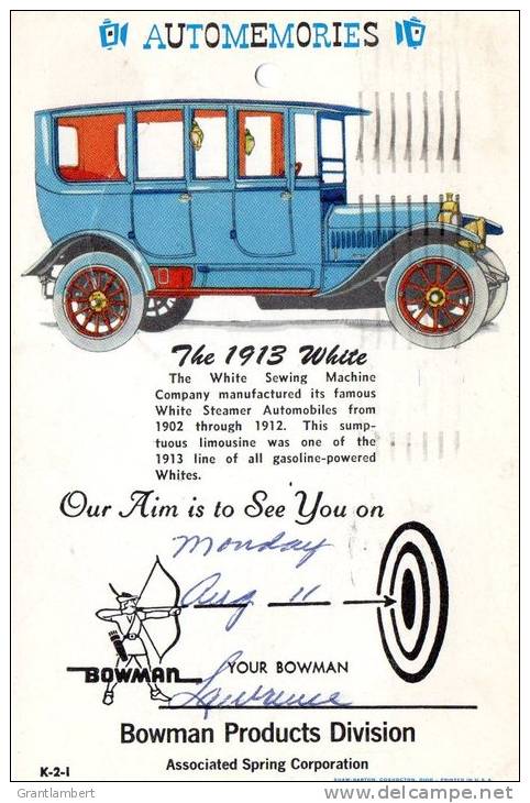 Automemories - The 1913 White, Bowman Products Division, Posted 1969, Fort Scott, KS Used - Passenger Cars