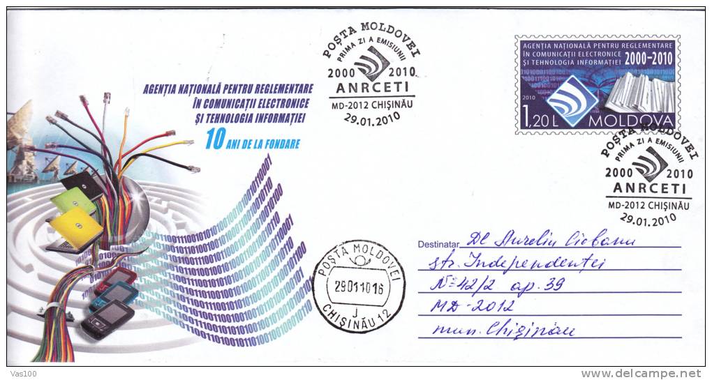 NATIONAL AGENCY IN COMPUTER SCIENCE, 2010, COVER STATIONERY, ENTIER POSTALE, OBLITERATION CONCORDANTE, MOLDOVA - Informatique