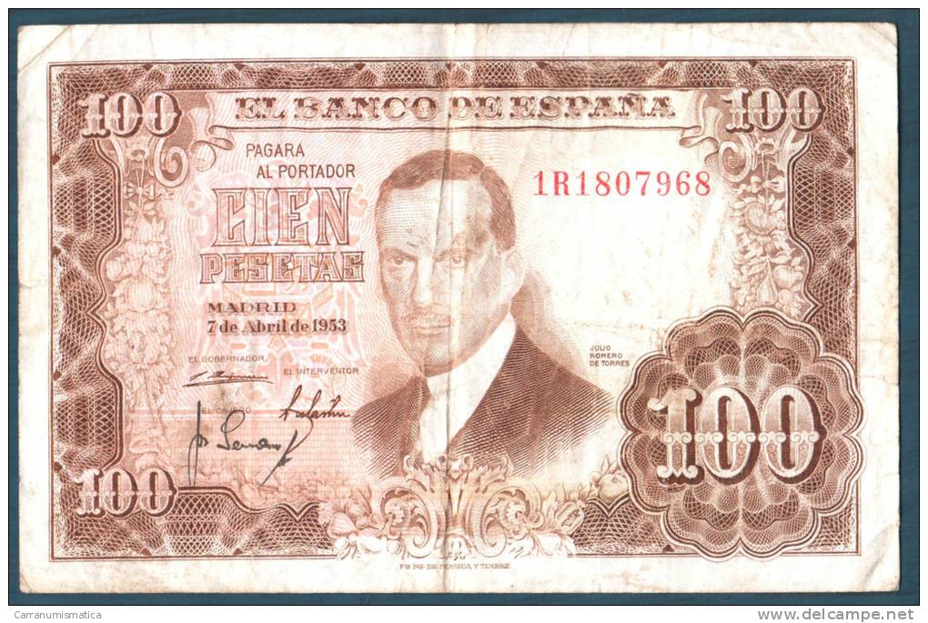 SPAGNA 100 PESETAS 07-04-1953 JULIO ROMERO DE TORRES - 100 Pesetas