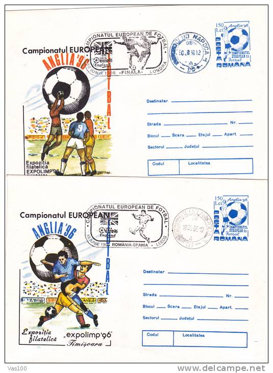 EUROPEAN CHAMPIONSHIP, 1996, 2X,  COVER STATIONERY, ENTIER POSTALE, OBLITERATION CONCORDANTE, ROMANIA - Eurocopa (UEFA)