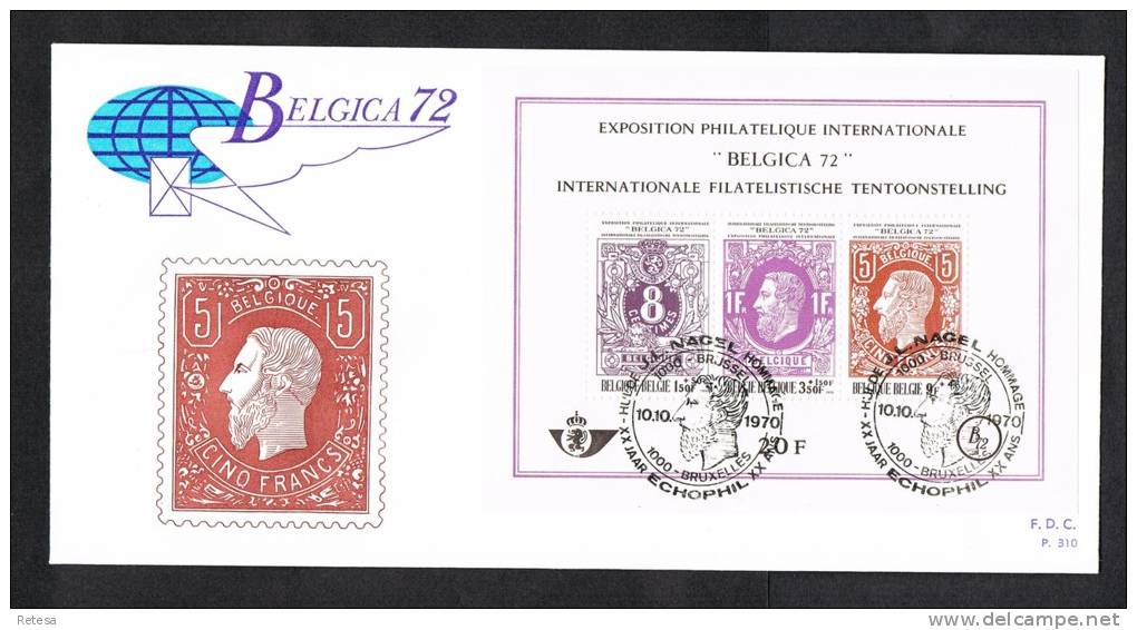 BELGIE    FDC BLOK N°48   INTERNATIONALE  PHILATELESTISCHE TENTOOSTELLING  BELGICA 72 -  1970 - Expositions Philatéliques