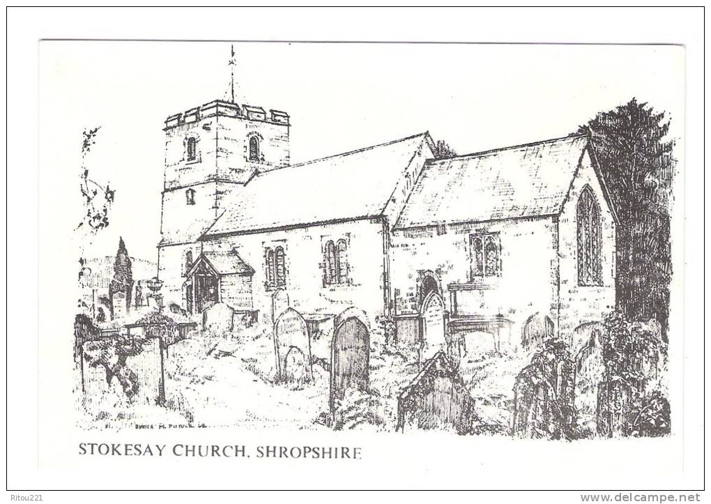 Dessin Croquis - STOKESAY CHURCH SHROPSHIRE - Eglise Cimetière - Signé ?? Putuck .... - Shropshire