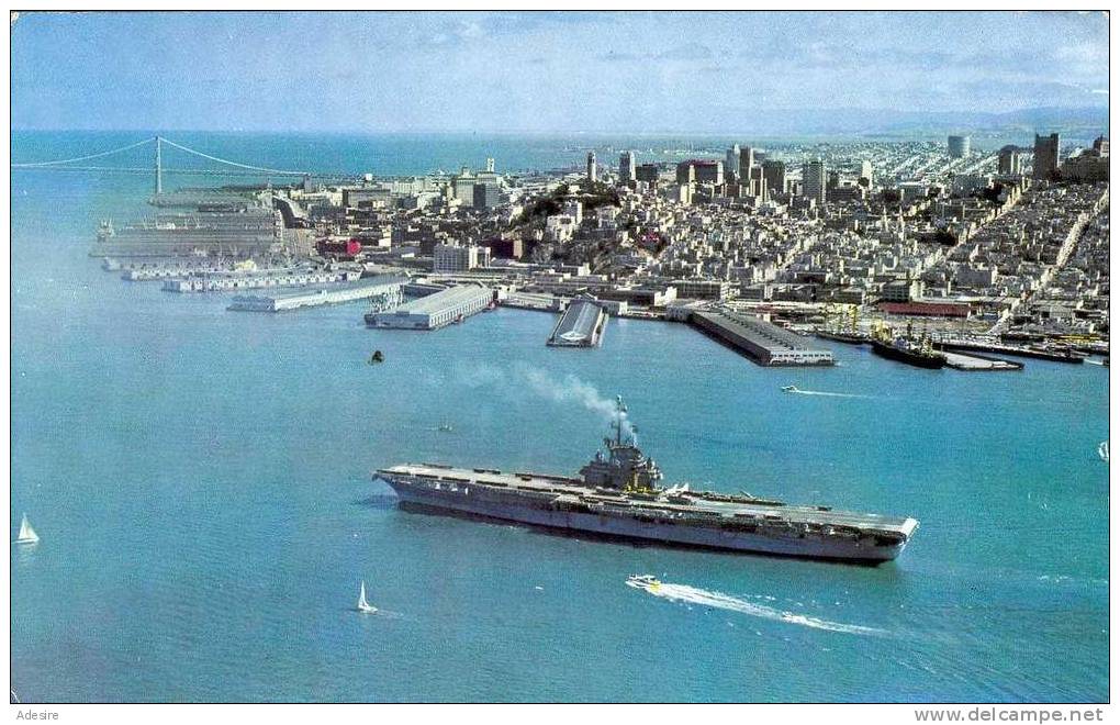 San Francisco From The Bay, Flugzeugträger, Karte Gelaufen 1966, 2 Fach Mischfrankierung - Krieg