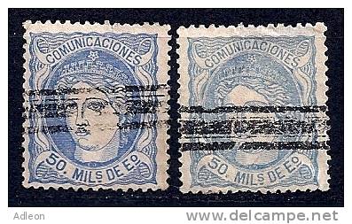 Espagne - 1870 YT 107 + 107a Oblitéré 3 Barres - Used Stamps