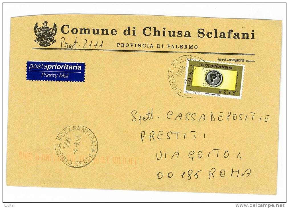 CHIUSA SCLAFANI - CAP. 90033 - PROV. PALERMO - SICILIA  - ANNO 2002 - LS - TEMATICA COMUNI D'ITALIA  - POSTAL HISTORY - Macchine Per Obliterare (EMA)
