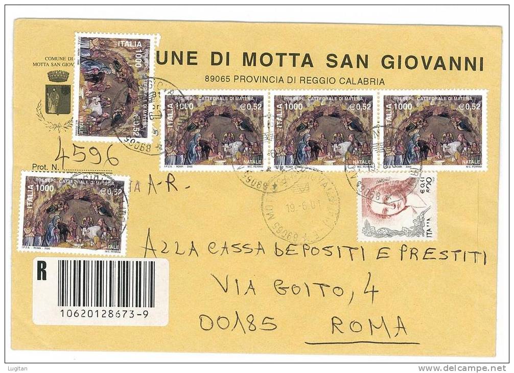 MOTTA SAN GIOVANNI - CAP. 89065 - PROV. REGGIO CAL  - CALABRIA ANNO 2001  R TEMATICA COMUNI D'ITALIA  - POSTAL HISTORY - Macchine Per Obliterare (EMA)