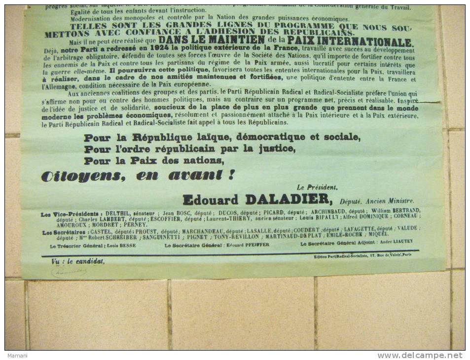 Affiche 60x80- Parti Republicain Radical Et Radical Socialiste--elections  Du  22  4 1928 Autographe A Identifier - Posters