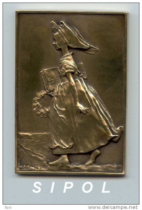 Plaque En Bronze : Oeuvre Du Prix De Français En Alsace Soeur Gabriellina Hippp Gravée Par B.Noufflard En 1924 - Bronzen