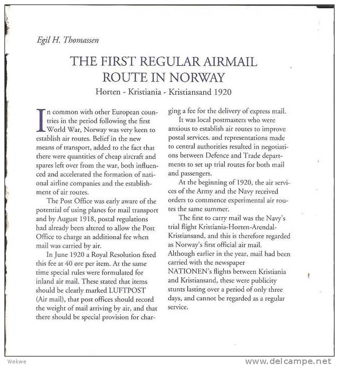 First Airmails In Norwy 1920 (4 Double Pages) - Autres & Non Classés