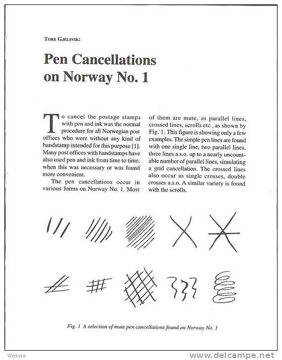 Pen Cancellation On Norway No. 1  ( Mutes Towns Numerals, Railways, Oddities Etc.)(on 6 Double Pages) - Autres & Non Classés