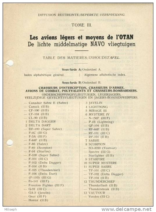 Manuel D´identification D´Avions OTAN Légers Et Moyens - Tome III - 1962 - Français / Flamand (1791 - Luchtvaart