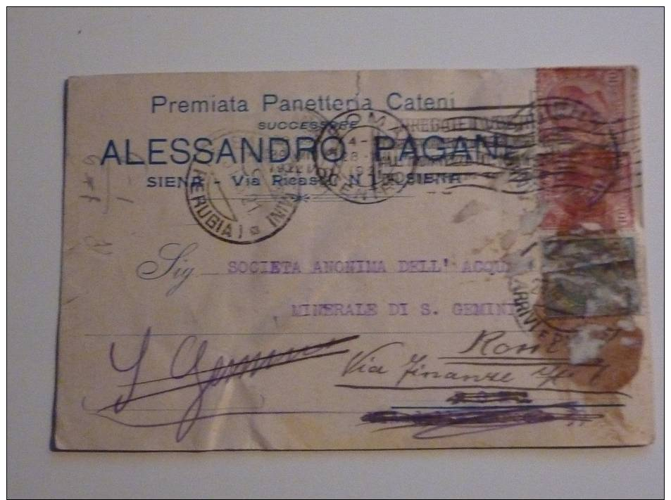 Cartolina Postale Pubblicitaria  Viaggiata "Premiata Panetteria Successore ALESSANDRO PAGANI - SIENA" 1921 - Marcofilie