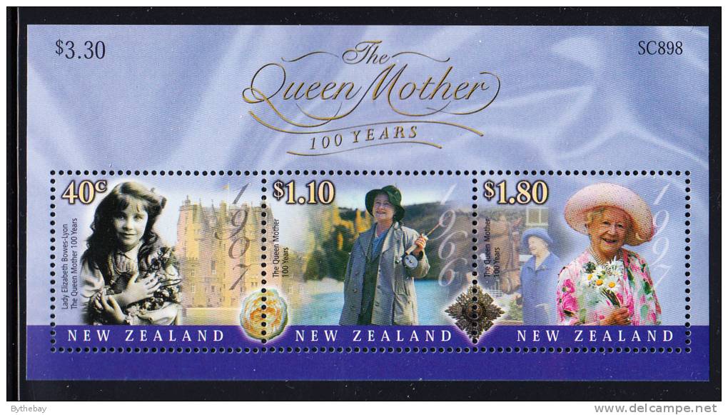 New Zealand Scott #1665a MNH Souvenir Sheet Of 3 The Queen Mother 100 Years - Ungebraucht