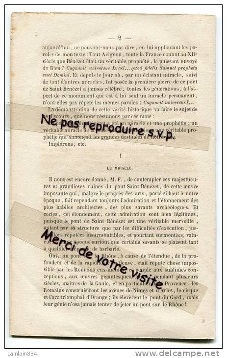 -  Miracle Du Pont D´Avignon, 1863, Panégyrique De Saint-Bénézet,  Eglise De St-Didier, 8 Pages, Dim : 20 X 13 Cm, . - Religion & Esotérisme