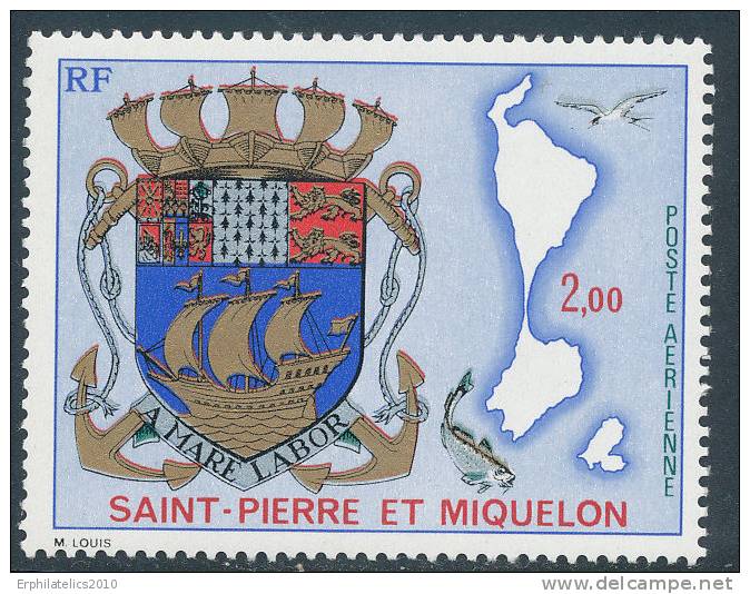 ST. PIERRE AND MIQUELON 1974 COAT OF ARMS, FISH AND BIRD SC# C55 VF MNH - Other & Unclassified