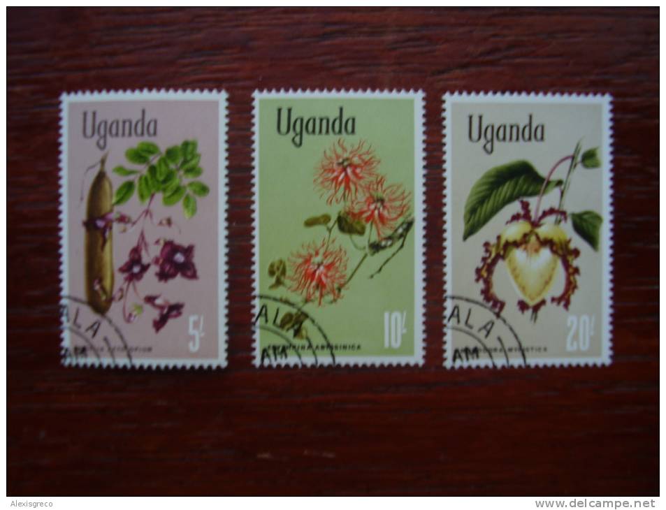 UGANDA 1969 FLOWERS Definitives THREE TOP VALUES VFU. - Uganda (1962-...)