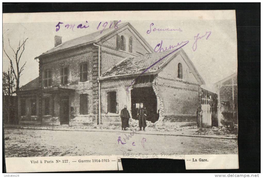 CPA 80.- ROSIERES DE PICARDIE..--La Gare .- Guerre 1914-16.-.-Scènes &amp; Types.- - Militaria -- JANV-ALB-2012-0266 - Rosieres En Santerre